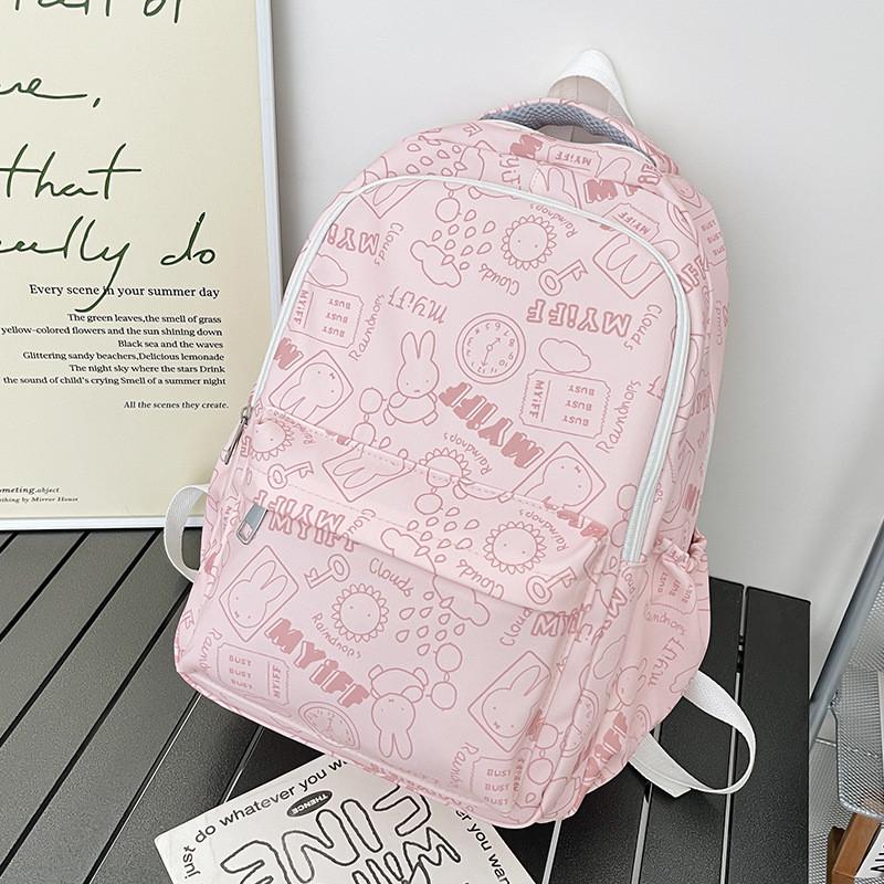 Fashion Rabbit Pattern Girls School Bag Breathable Nylon Backpack For Daily Use