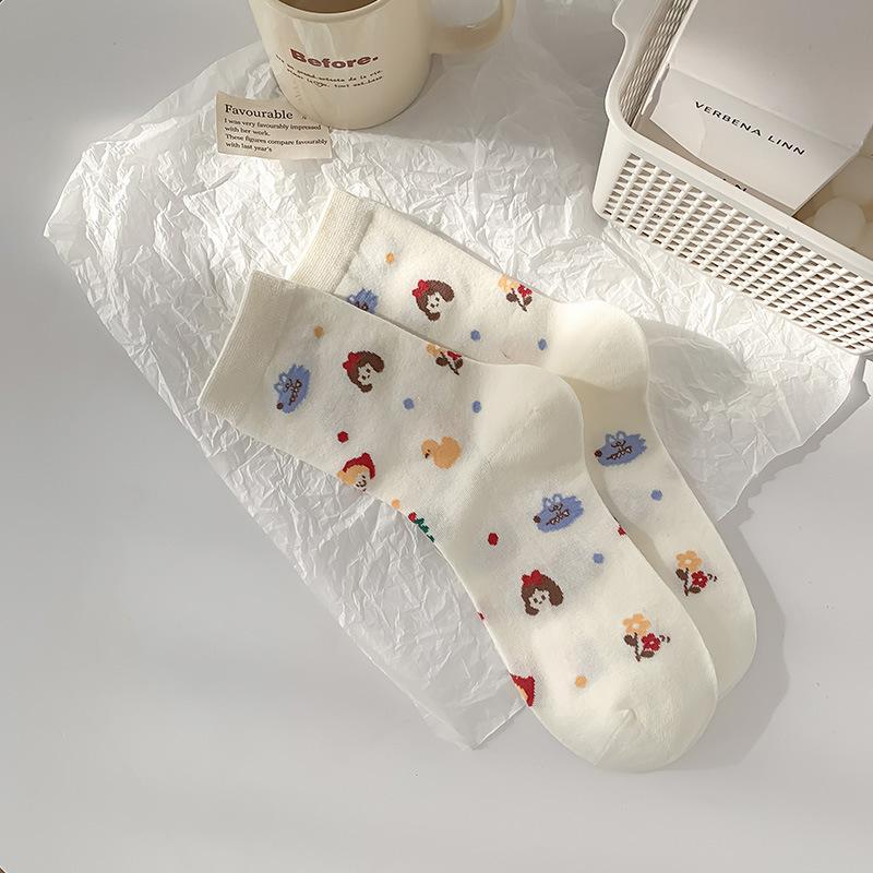 

Носки на тему осенней сказки, женские носки до середины икры, милые мультяшные длинные носки для девочек, чистый хлопок 1 pair