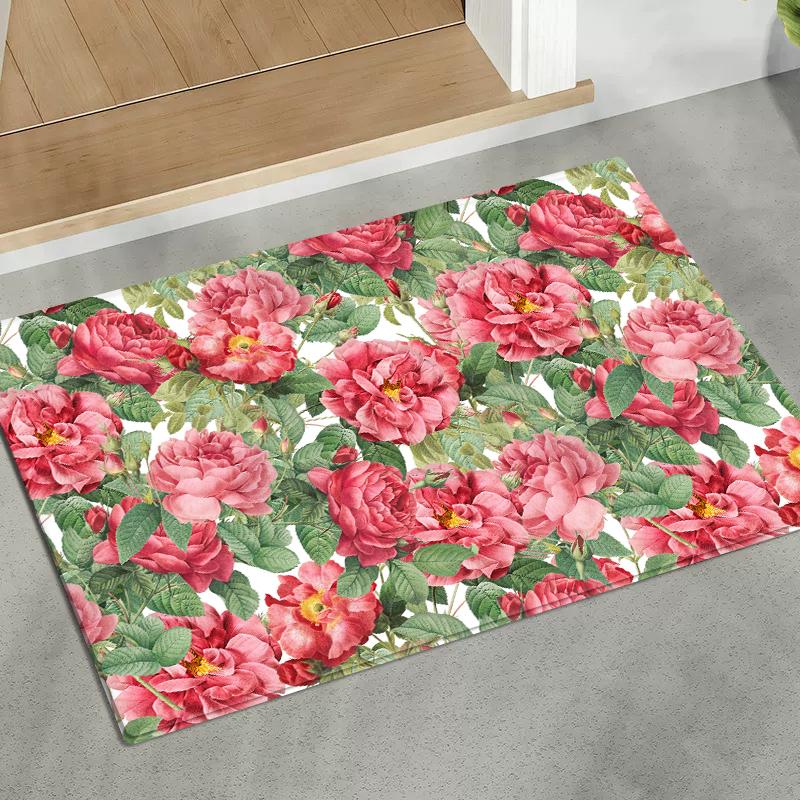 3D Colorful Flowers Flannel Doormat Absorbent Mat for Bedside Entrance Kitchen Floral Rug Home