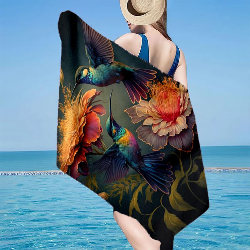 Hummingbird In Bloom Beach Towel, Super Soft Microfiber, Gift for Her/Him, Birthday, for Pool, Beach, Travel, Home Decor Fan gifts