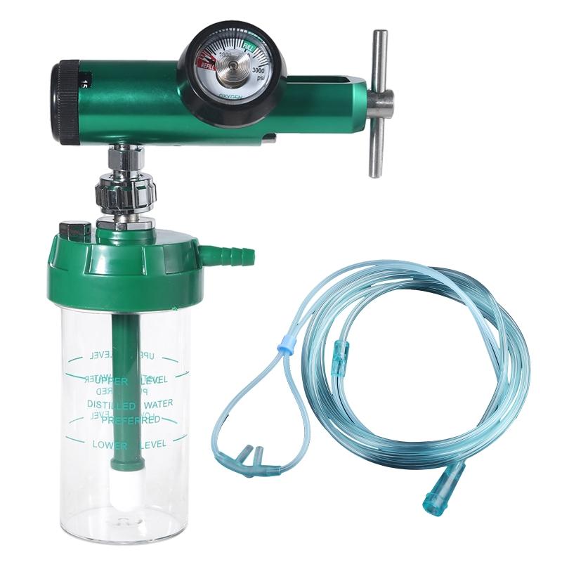 

Oxygen Regulator Gas Pressure Gauge Flowmeter with Dry Humidifier Bottle 3000PSI CGA-540 CGA870 Hospital 1