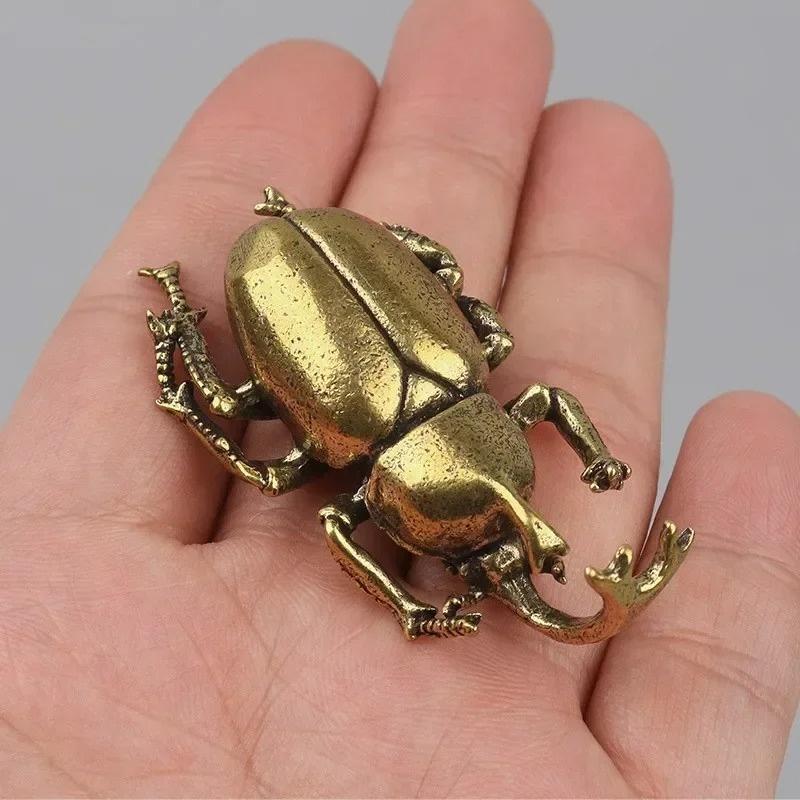 Solid Brass Beetle Ornaments Creative Unicorn Fairy Simulation Copper Insect Tea Pets Hand-played House Table Gift