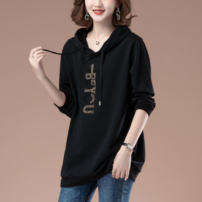 Women's Mid-Length Velvet Hoodie - Plus Size, Slimming, Buttocks-Covering, Suitable for Spring, Autumn, Winter