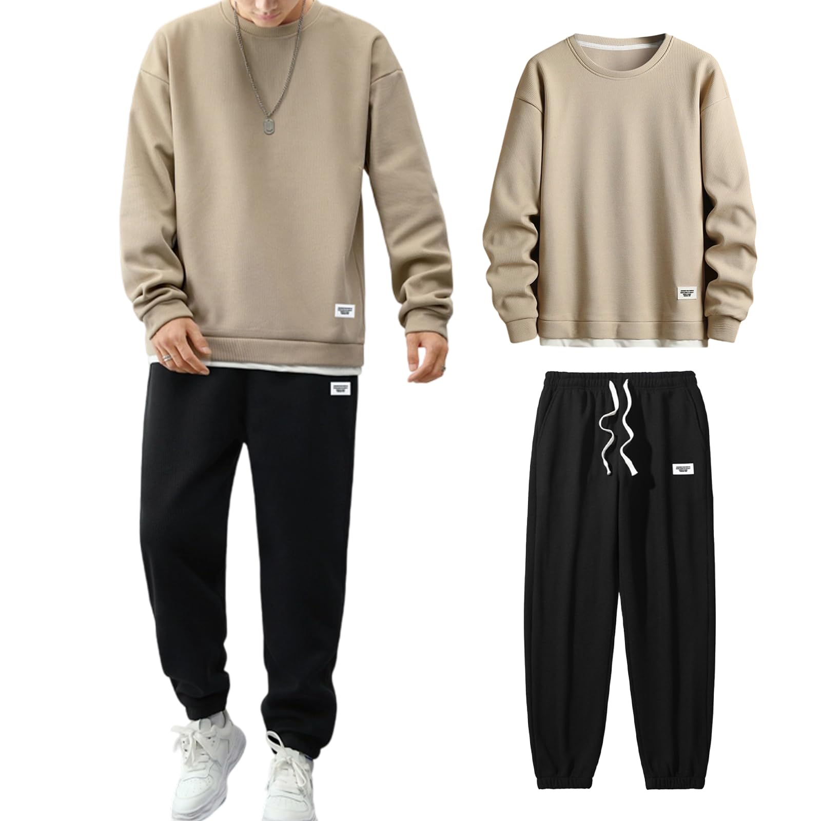 

Kayiyasu Top and Bottom Training Long Loose Solid Color Men s Sweatsuit, Sportswear, Loungewear, Set, Wear, Sleeve, Adjustable, Casual, Loungewear,