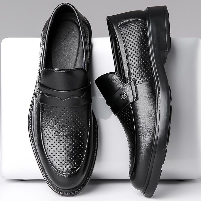2024 summer new men's business casual leather shoes men's hollow breathable leather sandals leather hole shoes men's 9028