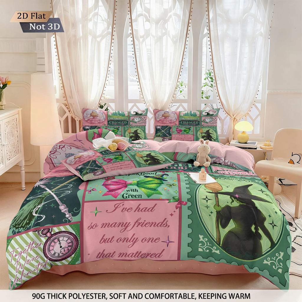 3Pcs Magic Wicked Witch Printed Core Less Down Duvet Cover Set Multi Size Bedroom Bedding Decoration Machine Washable