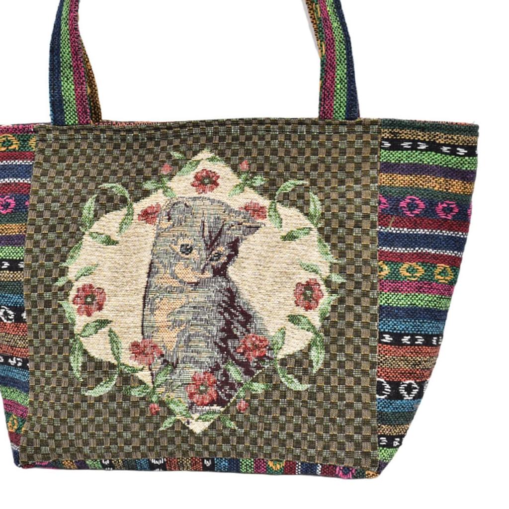 Mini Cat Print Tote Bag, Lunch Bag, Mini Tote, Lightweight, Cat, Cobran Weave, Handbag, Sub-Bag, ki-188 (No. 3 Pattern)