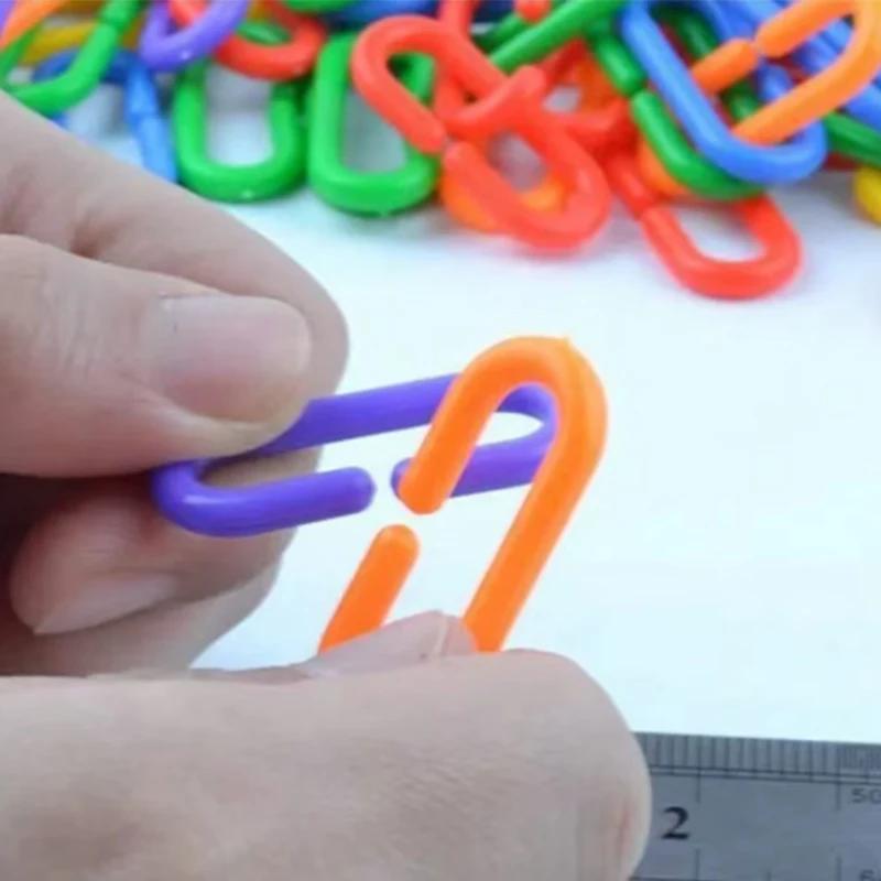 100PCS 200PCS C-Type Plastic Chain Buckle Parrot Toys Mixed Colors Swing Climbing Cage Action Training Toy for Pet Birds