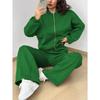Autumn Solid Color Zipper Casual Sports Long Sleeved Top with Drawstring Casual Pants Two-piece Set