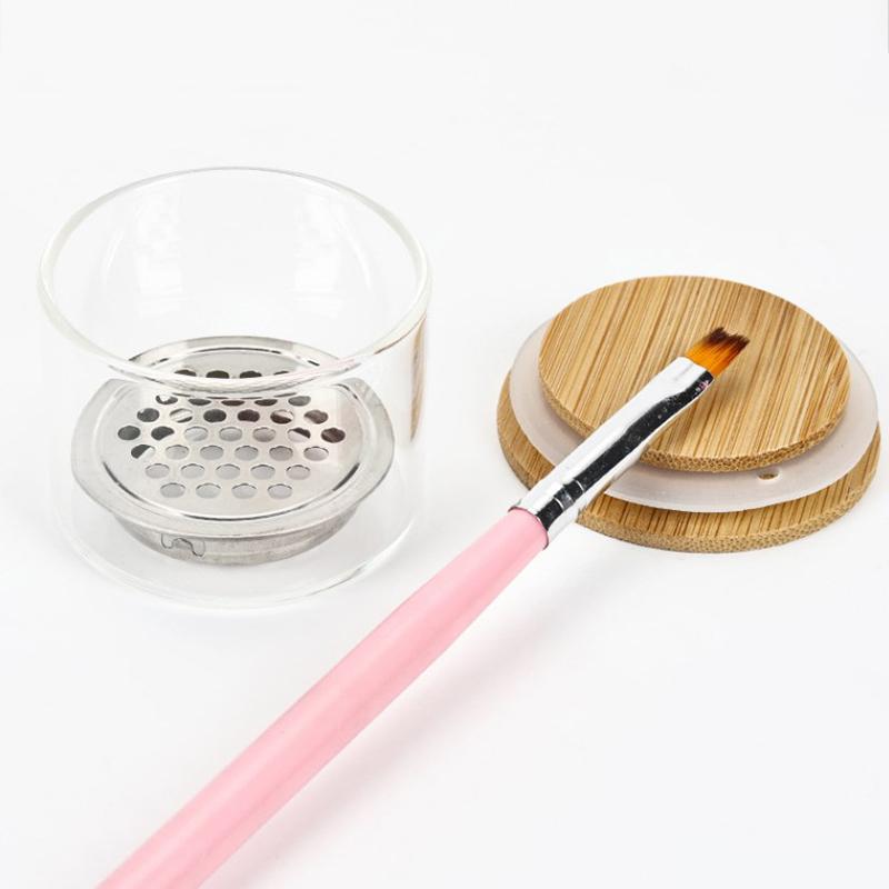 Crystal Glass Powder Liquid Blending Wash Pen Nail Cup Liquid Blending Crystal Cup Nail Tools With Cover Stainless Steel Mesh