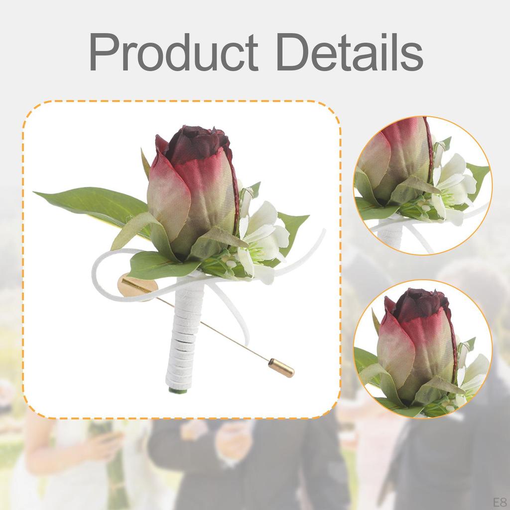 Men Wedding Boutonniere Brooch Pin Romantic Artificial Rose Flower Suit Decoration for