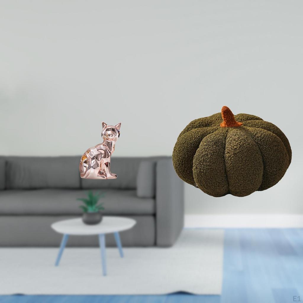 Cat Pumpkin Statue Decorative Figurine Animal Sculpture Art Craft Ornament for Fireplace Bed Bedroom