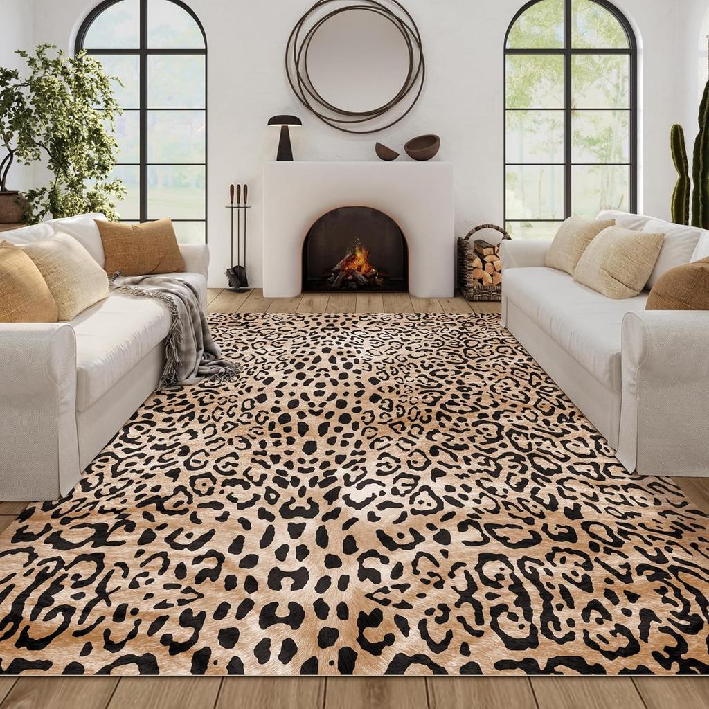 Tapete de Sala de Estar Tamanho Grande Quarto Cabeceira Tapete de Chão Lavável à Máquina Tapetes Estampa Guepardo Leopardo Retrô Decoração de Casa Tapete
