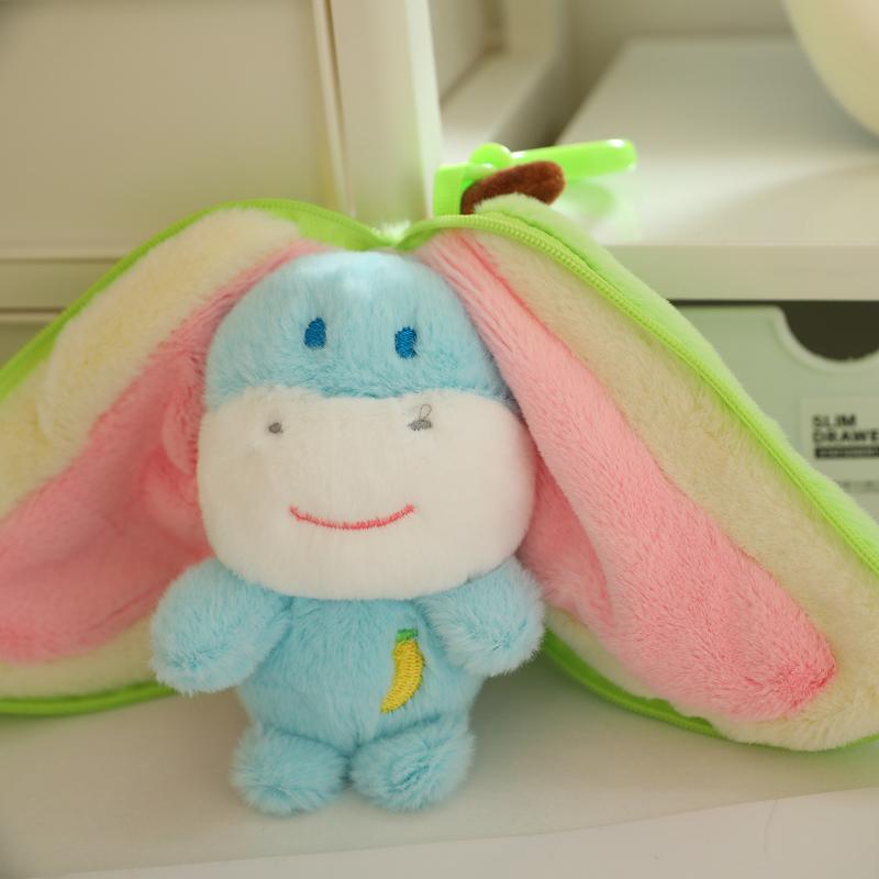 15cm Cute Transforming Fruit Rabbit Plush Doll Bag Keychain Soft Stuffed Animals Pig Monkey Donkey Duck Doll Kid Birthday Gifts
