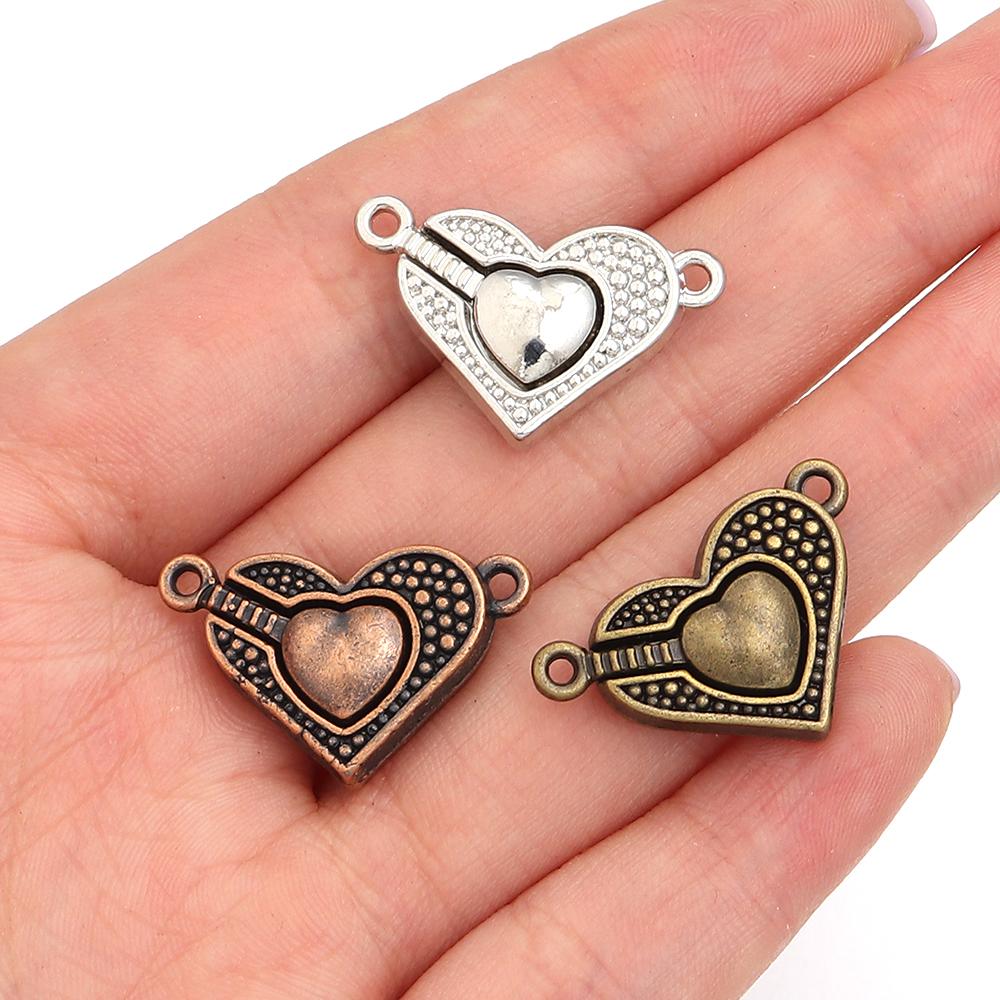 5 pièces Attaches Magnétiques en Alliage en Forme de Cœur 16x25mm Fermoirs Métalliques Exquis Connecteurs Breloques Pour la Fabrication de Bijoux Bracelets DIY Accessoires