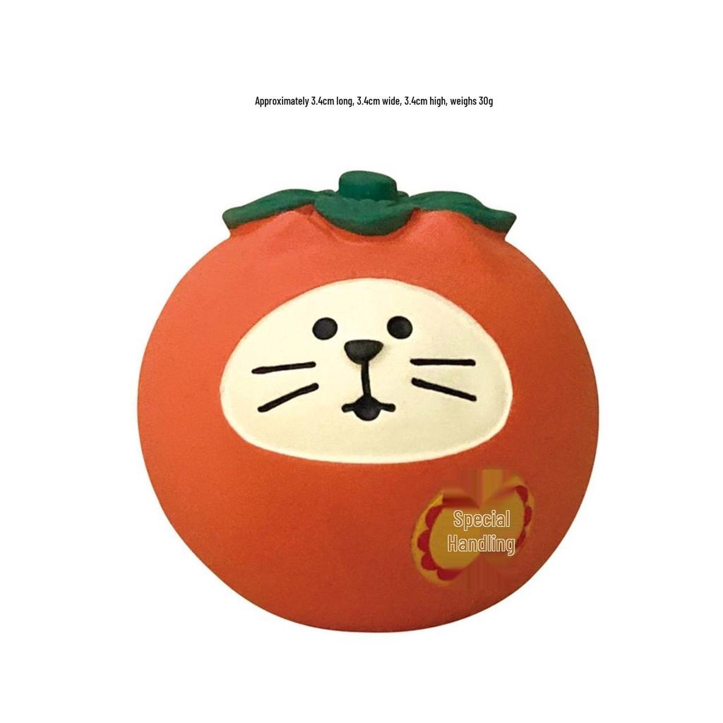 ZAKKA Autumn Harvest Resin Cat Figurine with Persimmon Tree - Trendy INS Blind Box Ornament