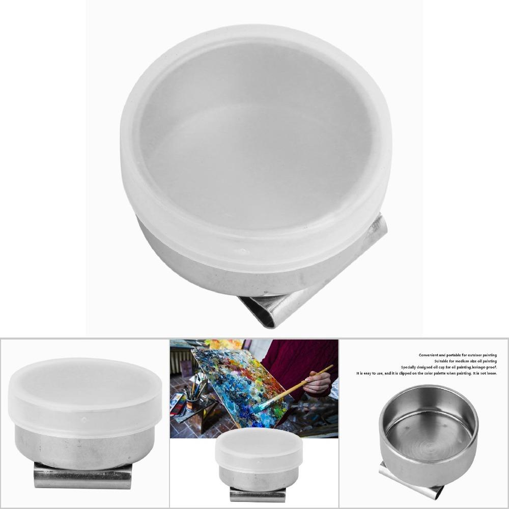 3pcs With Cover Oil Paint Palette Cup Stainless Steel Artist Paint Cup Brush Cleaning