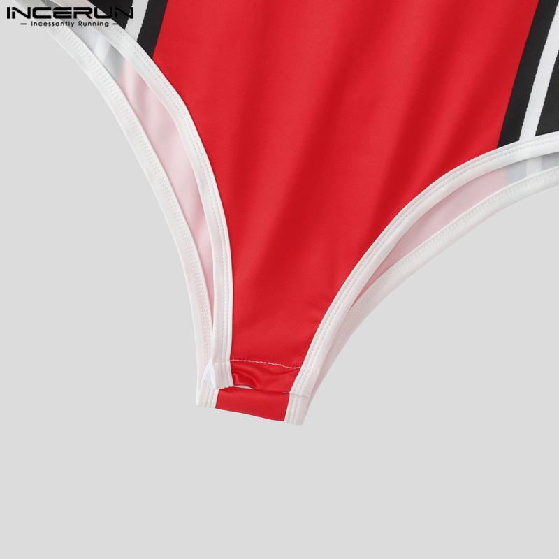 INCERUN Men Sleeveless Stitching Letter Print Briefs Bodysuits Fitted Jumpsuits Underwear