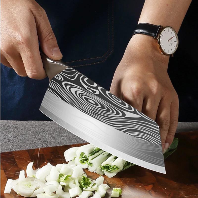 Kitchen Knife Meat Cutting Stainless Steel Vegetable Chopping Knife Multifunctional Chef Knife Wooden Handle Kitchen Accessories