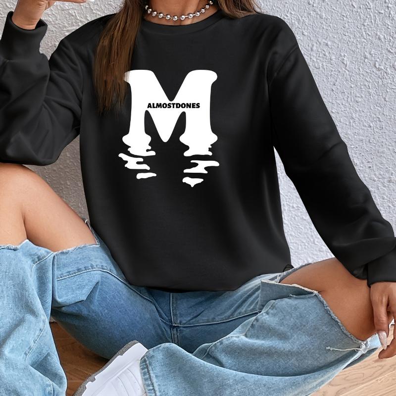 Casual Printed Crew Neck Sweatshirt for Women, Loose & Comfortable, Perfect for Weekend Lounging S