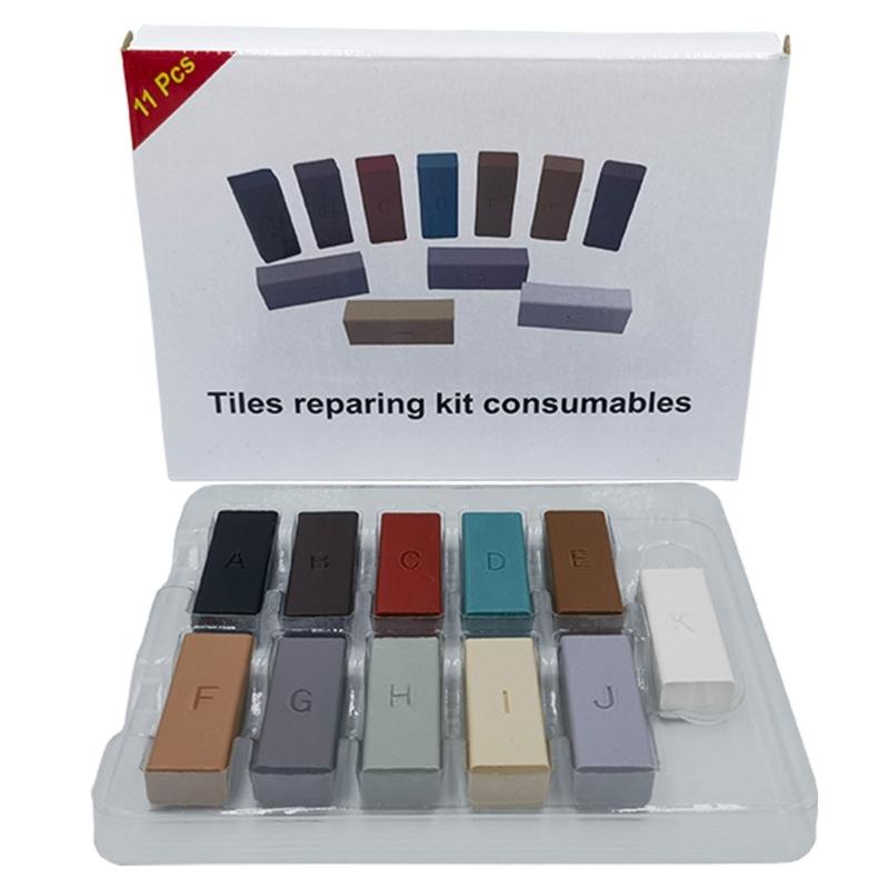 Kit di Riparazione Pavimenti in Legno Fai-da-Te con Blocco di Cera da 11 Colori e Penna Riscaldante Elettrica per Graffi, Crepe, Buchi in Mobili, Piastrelle, Laminato