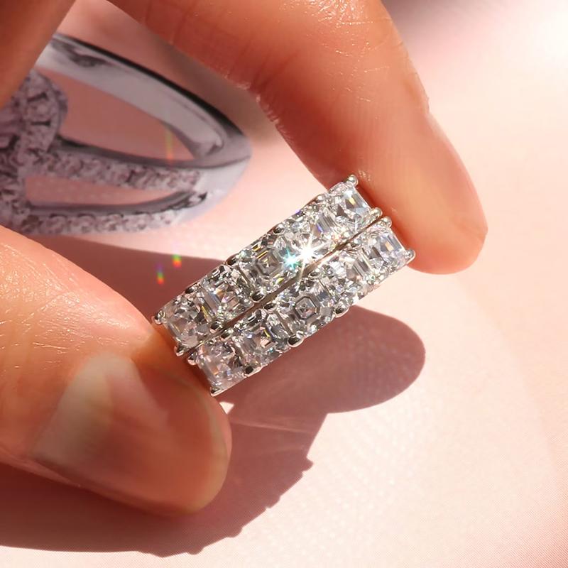 Huitan Simple Style Square Zirconia Rings Women Versatile Fashion Accessories for Engagement Women Daily Wearable Finger Jewelry