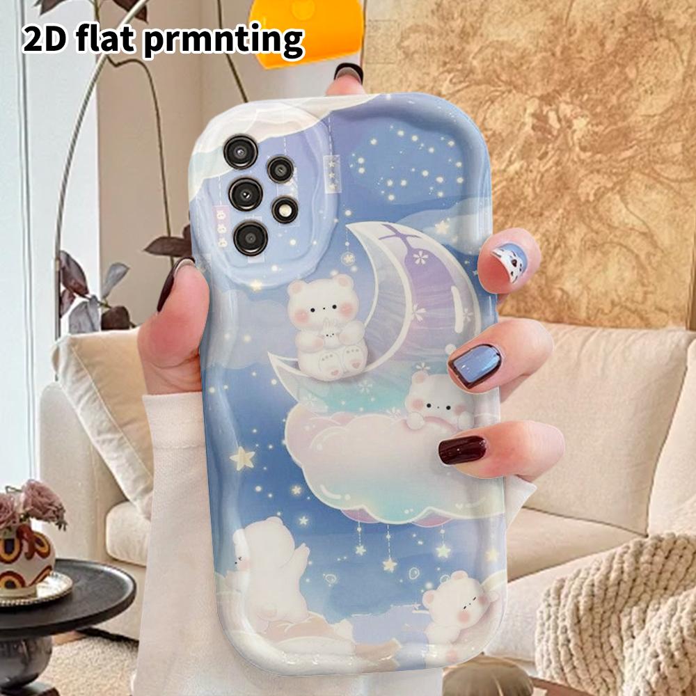 Phone Case: 2D Flat Samsung Galaxy A34 A35 M05 M06 S20 S22 S21 FE Plus 5G Protective Case, Couples Style, Little White Bear with Moon, Christmas and H