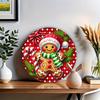 One, Gingerbread Man and Candy Cane Themed Round Aluminum Plaque, 7.8x7.8 Inches (20x20 Cm), Interior and Exterior Decoration