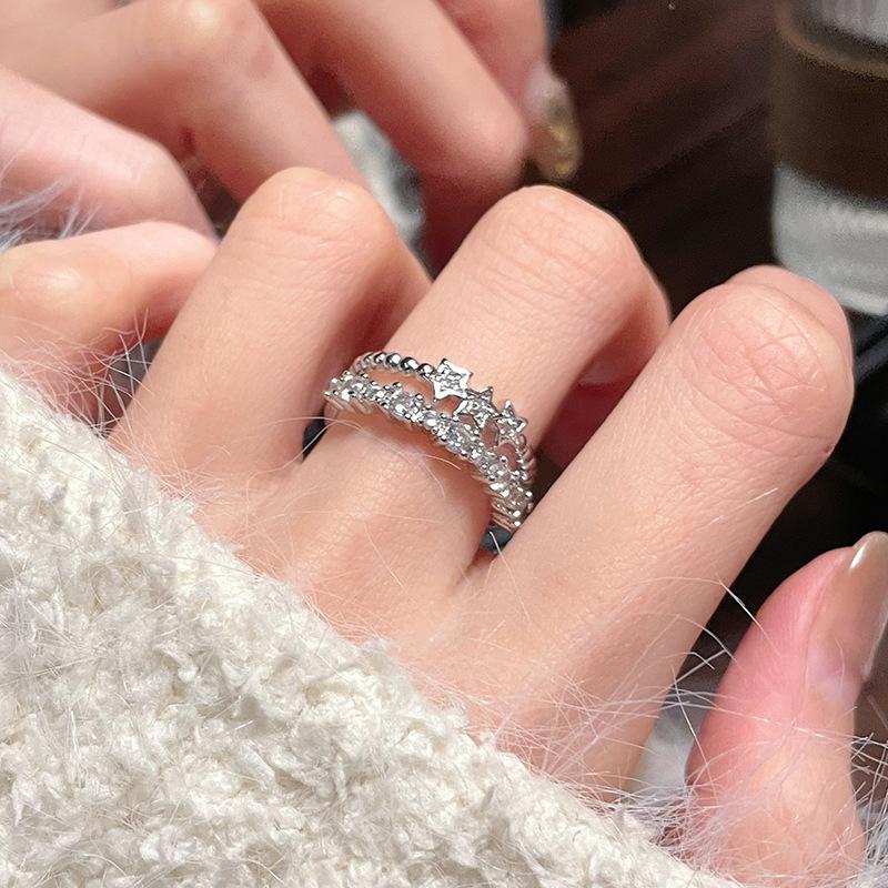 New Product Stacking Suit Women'S Fashion Star Double-Layer Zir*****Pen Ring Simple Fashion Adjustable Ring