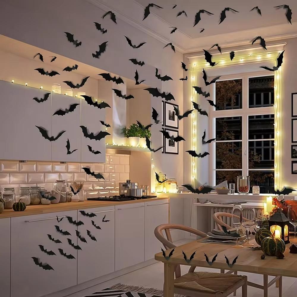 Halloween Decoration 3D Black PVC Bat Halloween Party DIY Decor Wall Sticker Bar Room Halloween Party Scary Decos Props