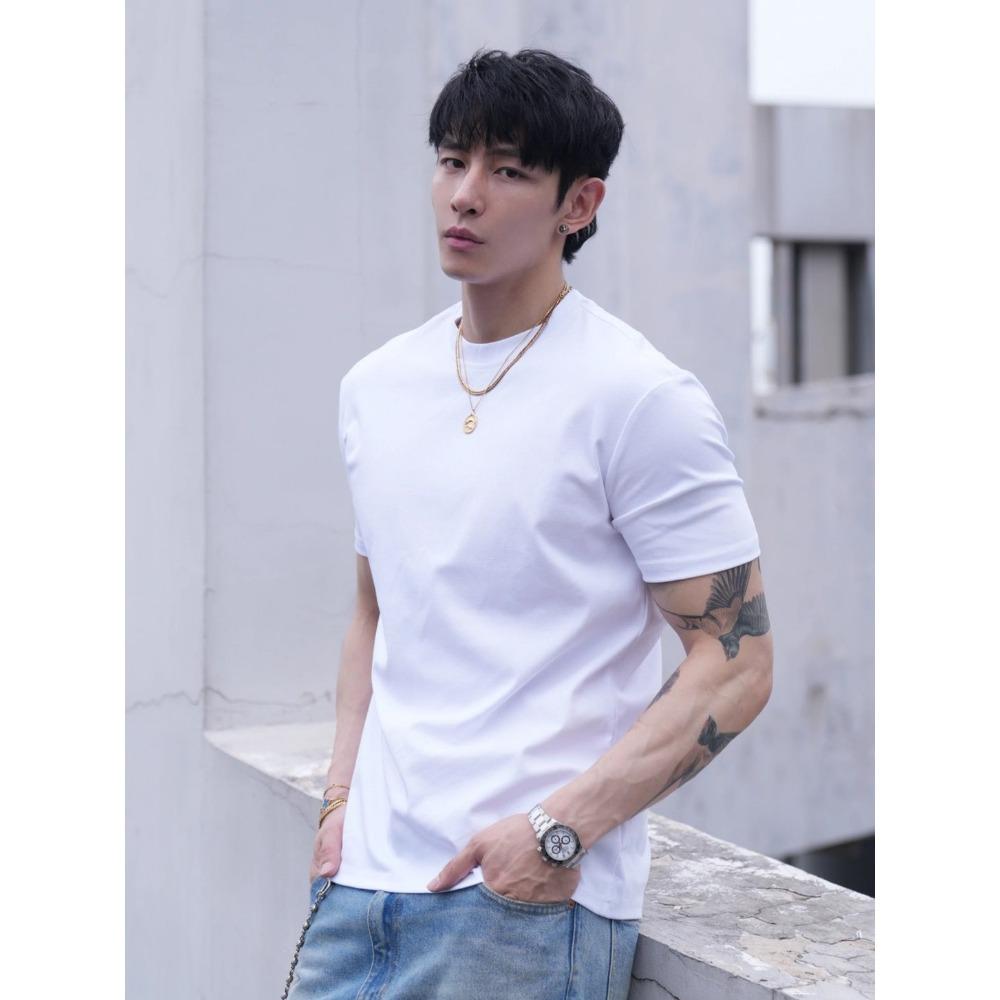 Men's Clothing Block Color Regular Shoulder Short Sleeve Summer T-Shirt Cool Feeling Cleanfit Trendy Top Lightweight Comfortable