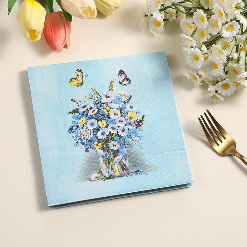 20 Stück/Packung Servietten mit Blumendruck Elegantes Tissue Geburtstag Hochzeitsfeier Dekoration