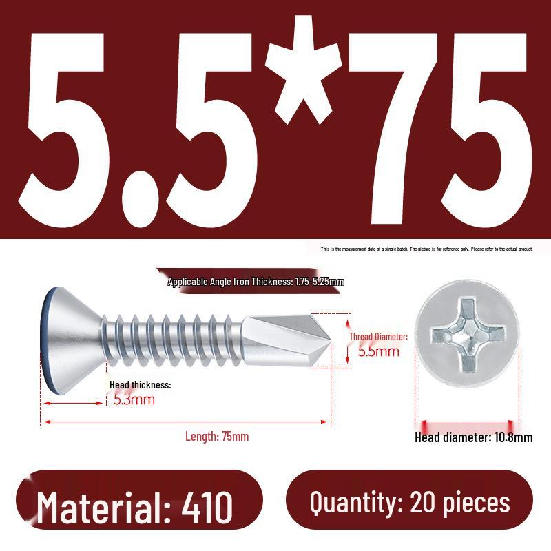 Phillips Flat Head Blue Zinc Plated Stainless Steel Self-Drilling & Self-Tapping Screws M3.9-M5.5