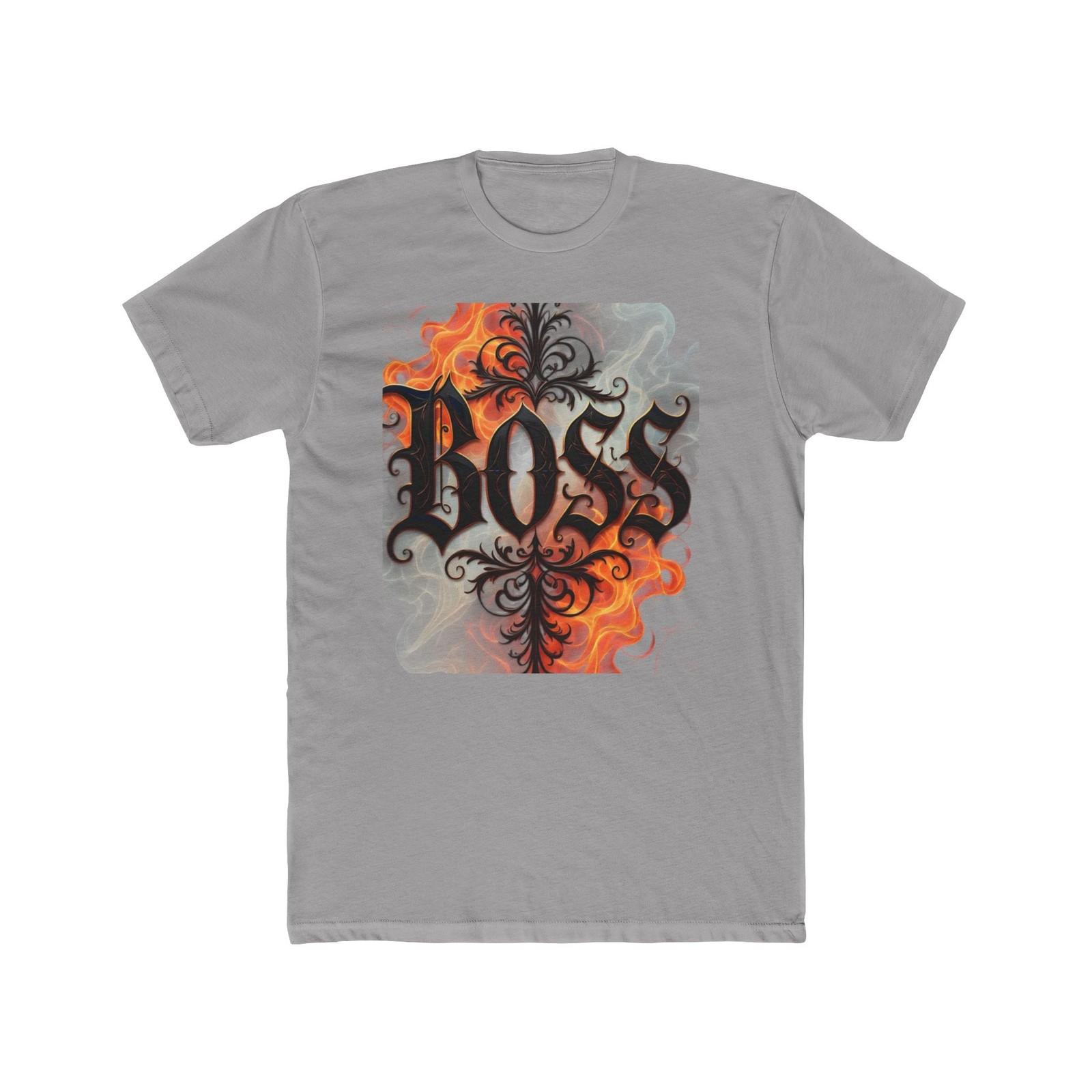 Boss Gothic Script T-Shirt | Flame and Smoke Back Graphic S