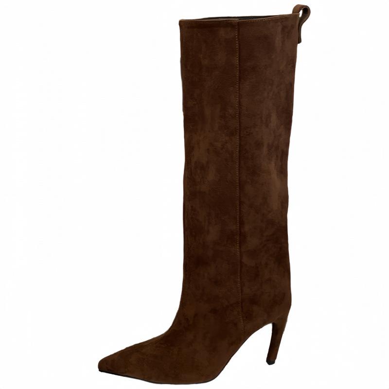 European and American style fashion pointed high boots with simple temperament straight boots 2026 new versatile high heels