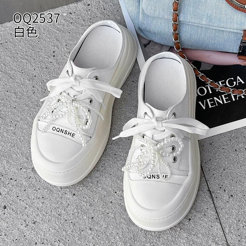 

Half-drag outer wear summer new casual pearl small muffin thick-soled breathable lazy board shoes 34 белый