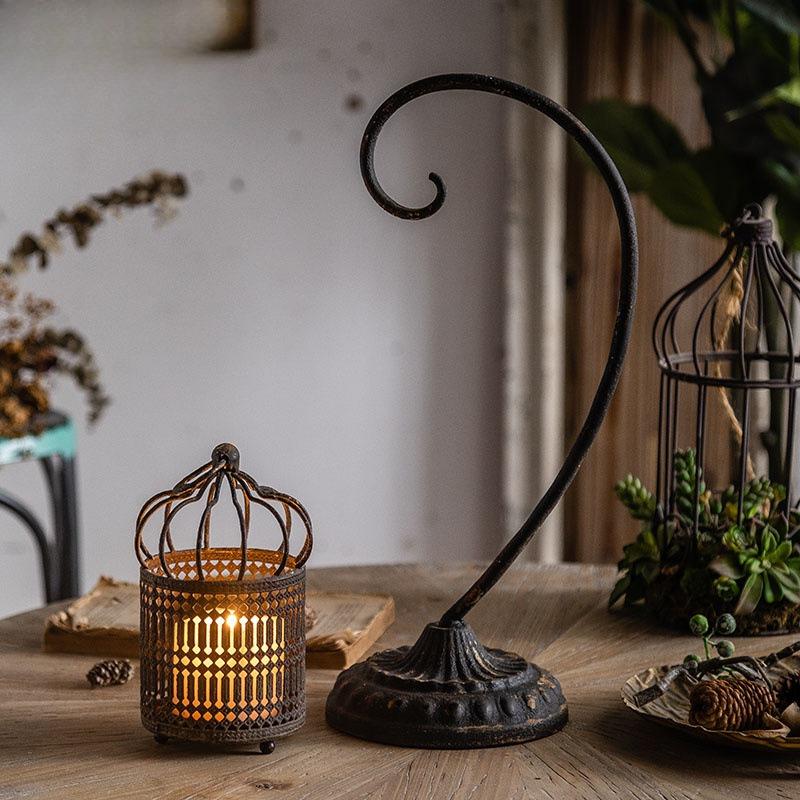 French Vintage Iron Hollow Tabletop Lantern, Creative Candle Holder Lamp Decor for Restaurant Home - Rustic Retro Centerpiece