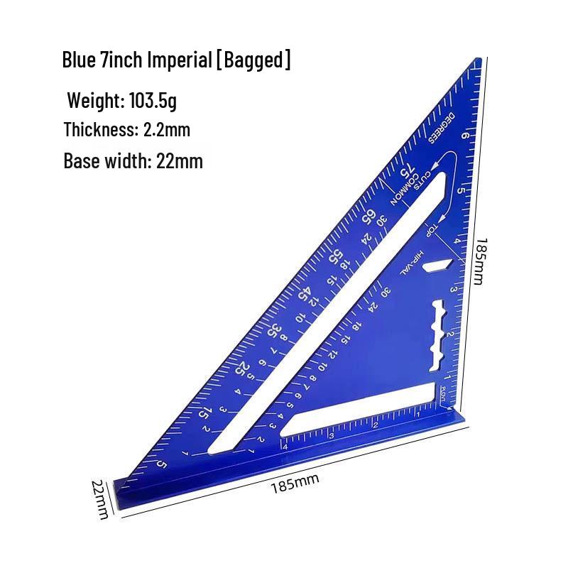 7/12" Aluminum Triangle Ruler: Woodworking, Imperial/Metric, Black Oxide, 90°/45° Right Angles.