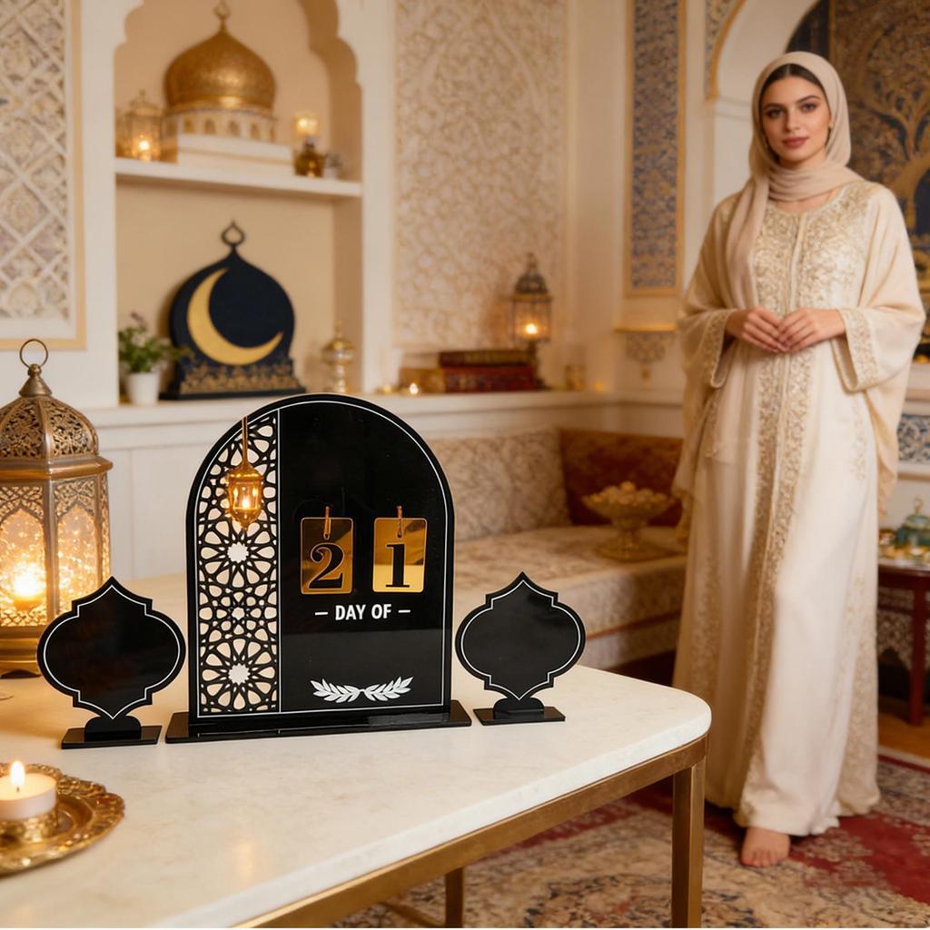 Holiday Countdown Calendar Middle Eastern Festivals Countdown Decor Advent Acrylic Tabletop Decor for Home Desk Mantel Shelf