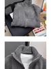 Men's Thick Knit Zipper Sweater - Solid Color, Half-High Collar, Autumn/Winter Pullover, Loose Fit Floral Thread Design
