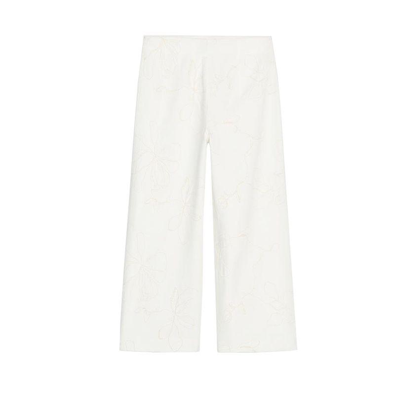 Linen Blend Embroider Sleeveless Sling Tops 2678046 Embroider Wide Leg Casual Trousers 2678045