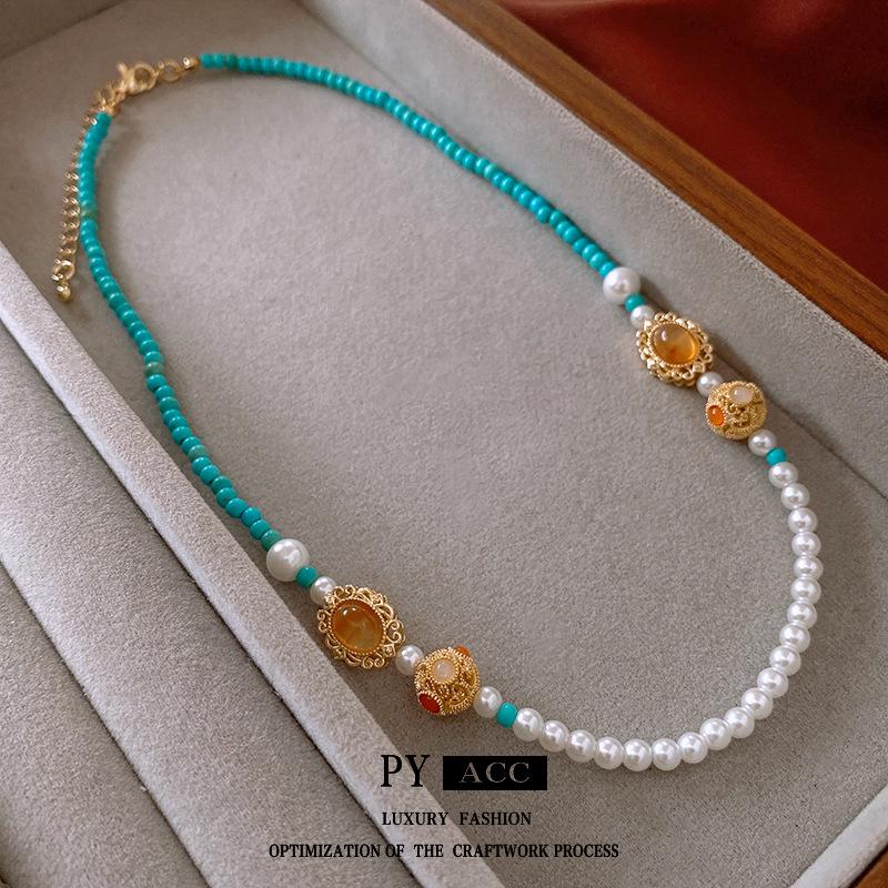 

Gold-Plated Pearl Beaded Necklace: Chinese Retro Clavicle Chain for Women