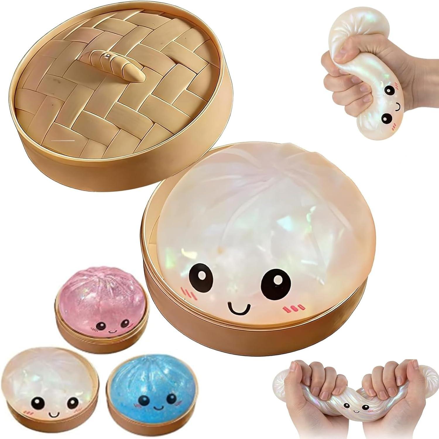 

Glitter Dumpling Squishy,New Mystery Glitter Dumpling Squishies Box,Soft Squeeze Dough Ball for Stress Relief,Stretchy Bun with Mini Food Steame білий