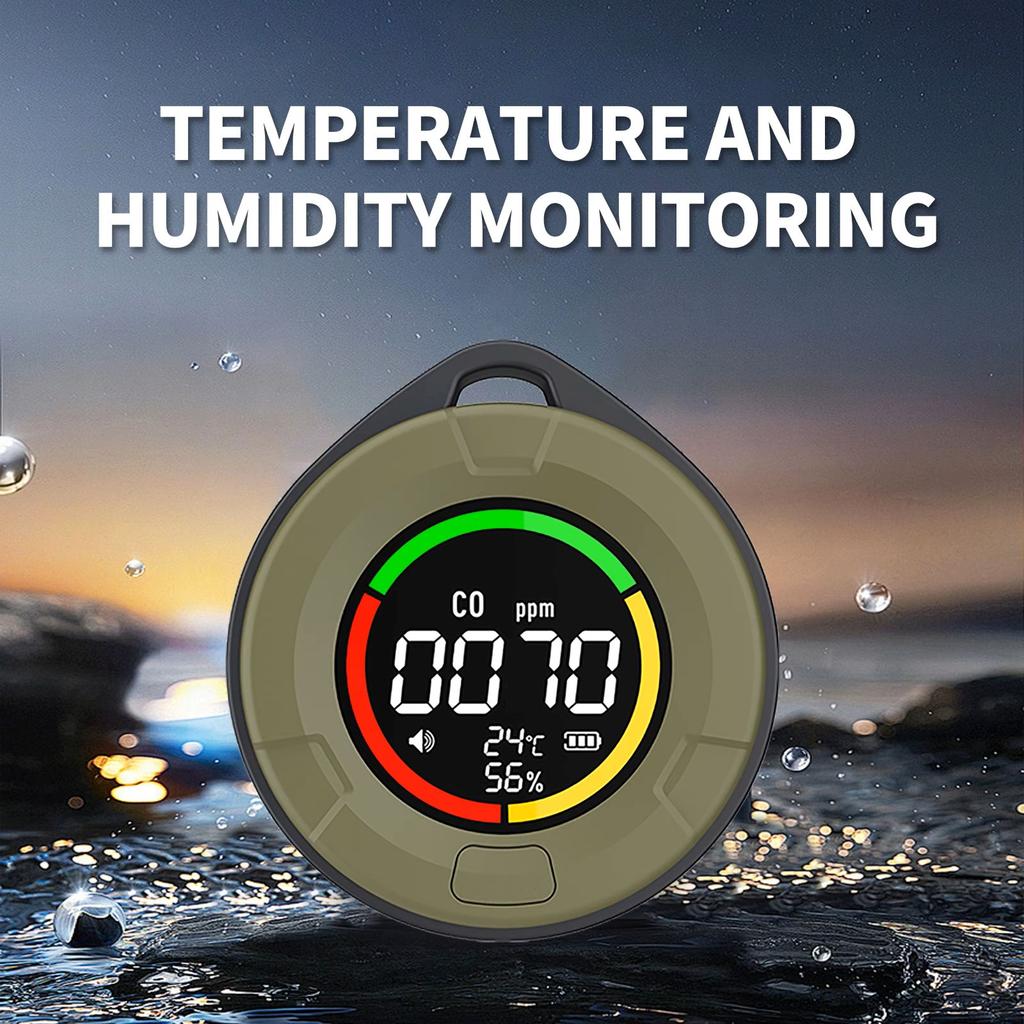 Mini Carbon Monoxide Detector CO CO2 Air Quality Monitor 1000mAh Battery LED Screen USB Type-C Charging for Indoor and Travel Thermometer Buzzer Alarm