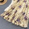 Spring Fashion Bow Top + Heavy Industry Pleated Chiffon Skirt Two-Piece Set Of Foreign Style Broken Flowers