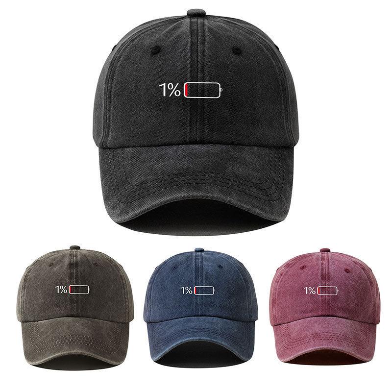 Vintage Washed Baseball Cap - Retro Electricity Shortage Print, Unisex Soft Top Hat for Men & Women, European & American Style