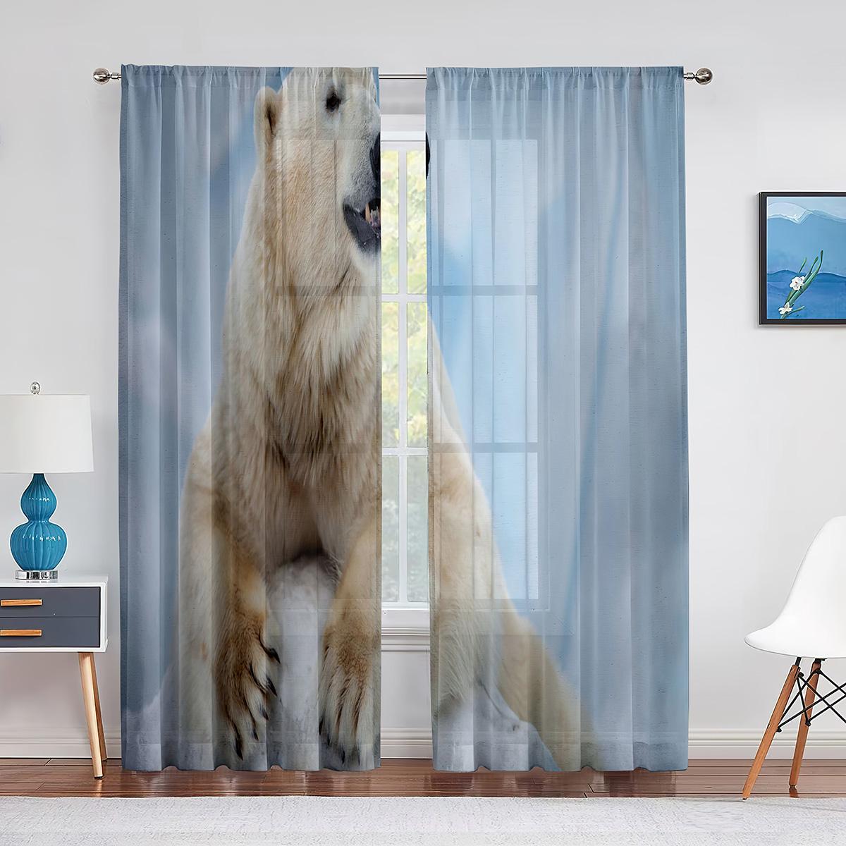 Милый белый медвежонок Антарктида Северное животное Прозрачные шторы для гостиной спальни — фото 3