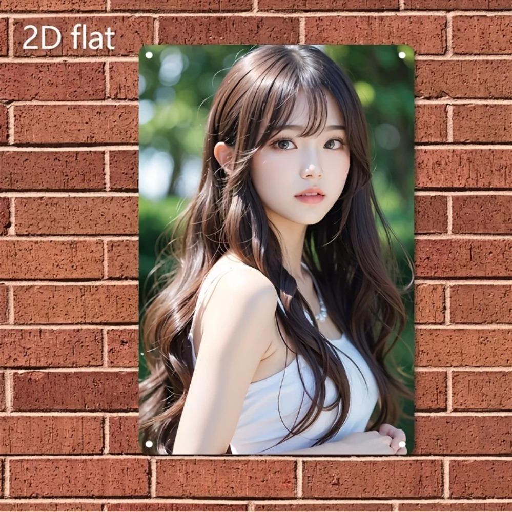 Metal Sign Korean Beauty Wall Art, Woman Portrait Hair Decor for Home Cafe Bar Gift