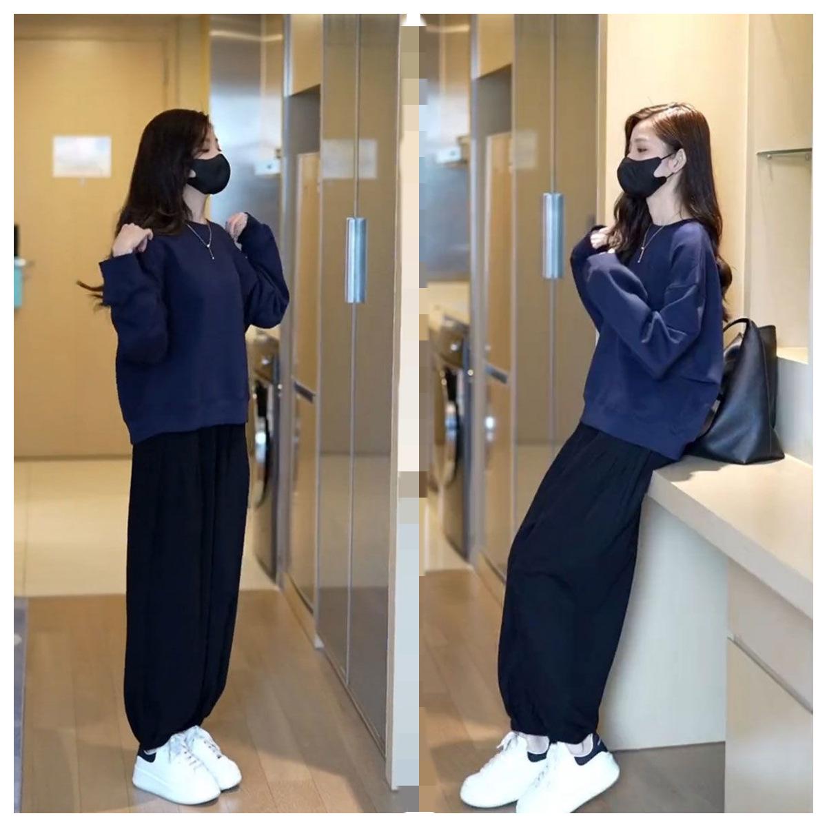 

Женский повседневный свитер-костюм - свободный и модный уличный стиль весна/осень, комплект из двух частей Extra Large королевский синий