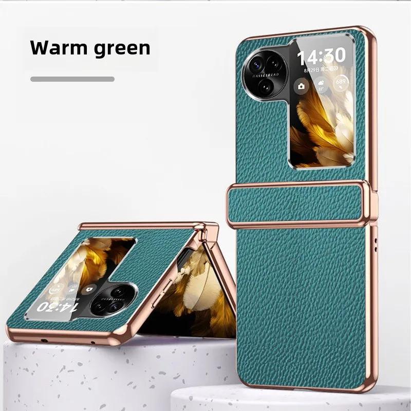 

Гальванизированная золотая и серебряная рамка Чехол для телефона из искусственной кожи с узором личи для для OPPO Find N2 N3 Flip Защитная крышка для шарнира OPPO Find N2 Flip зелёный